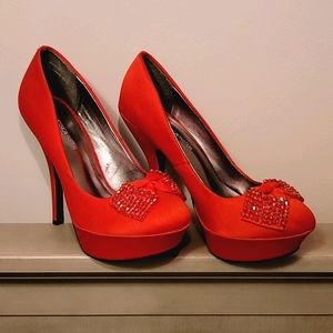 Red Stilletos with beaded bow